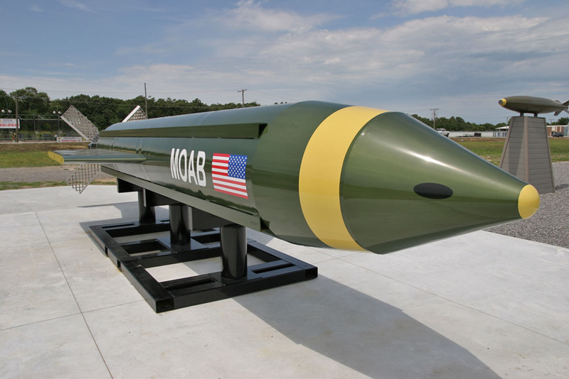 The monument was very recently upgraded and rebuilt to showcase the MOAB, which was dropped in Afghanistan back in April. Don’t worry. It’s inert.